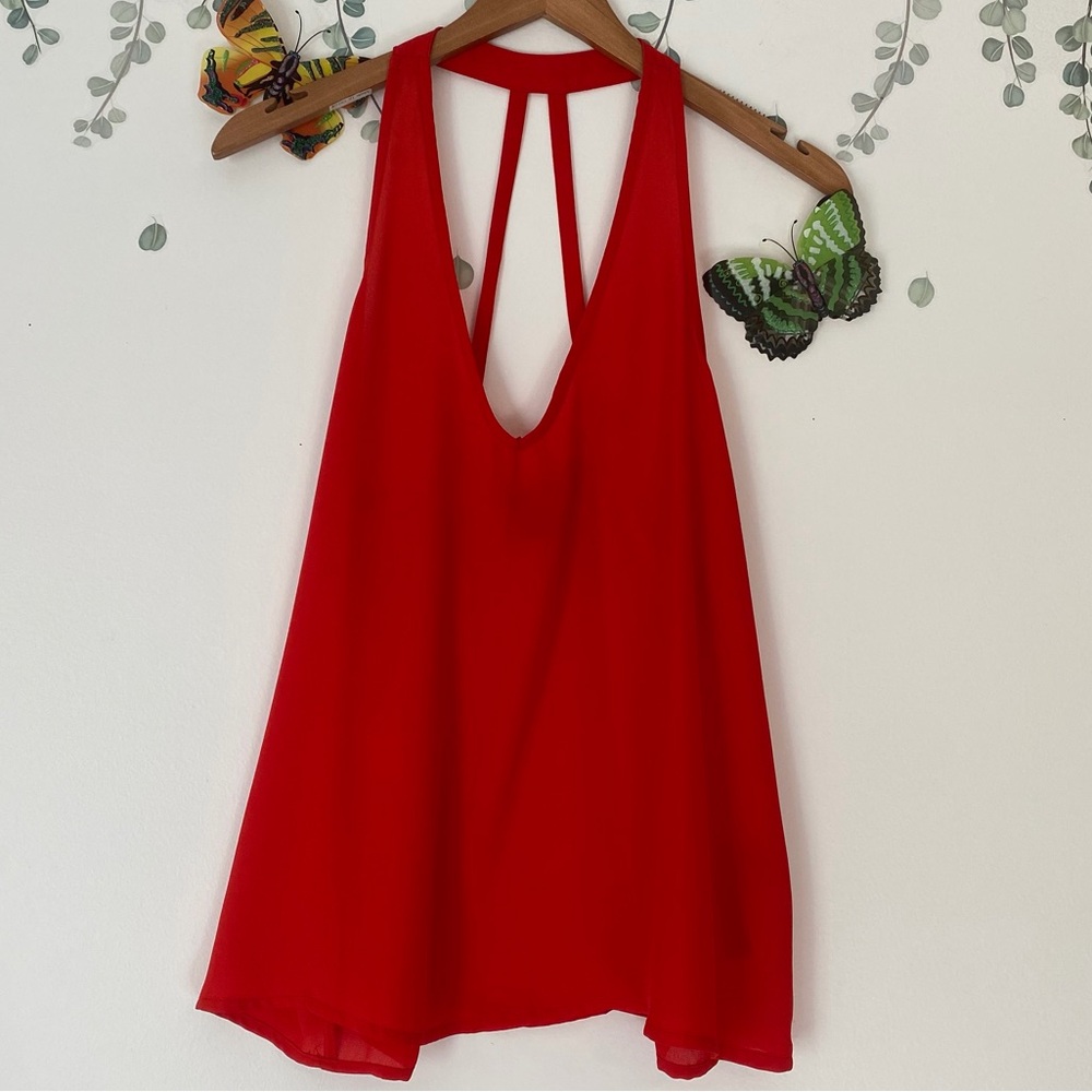 Forever 21 Cherry Red Chiffon Racerback Blouse Tank, Size Small